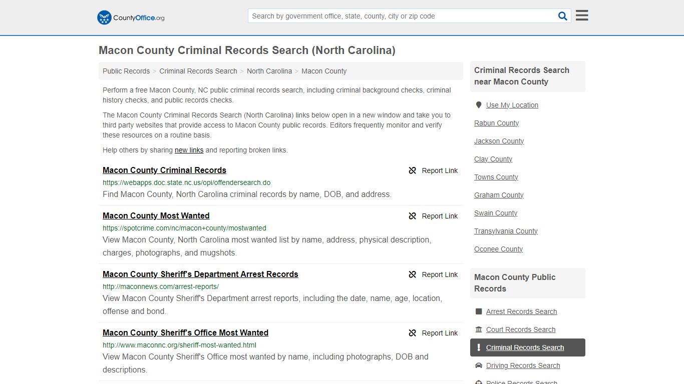 Macon County Criminal Records Search (North Carolina) - County Office